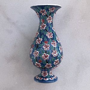Turkish Kutahya Pottery Floral Handpainted Ceramic Vase